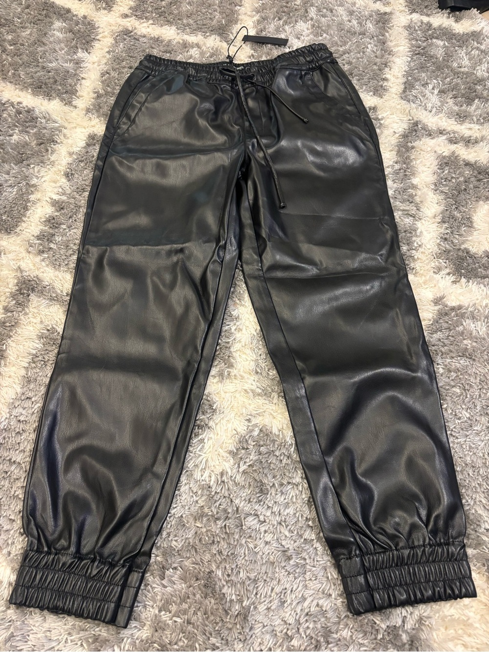 Blank NYC Womens Black Faux Leather Jogger drawstring pants. small. NWT
